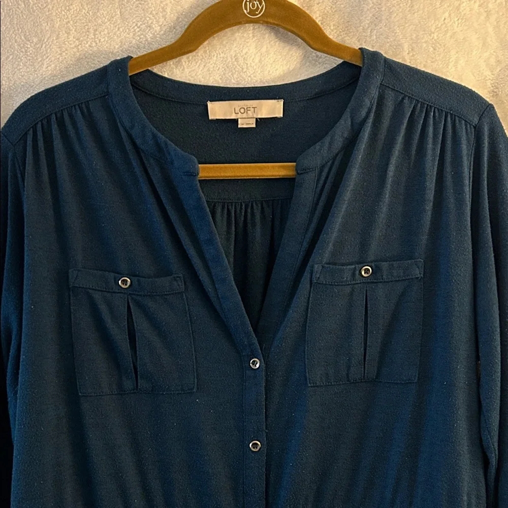 LOFT Deep Green Button-Up Knit Shirtdress Medium - Picture 4 of 7